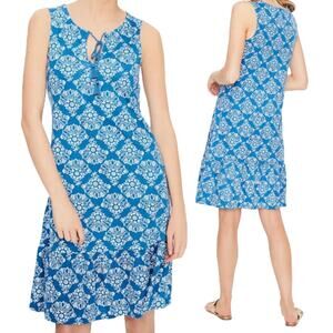 Boden Arabella Mini Dress Jersey Knit Tassel Tie Neck White Floral Blue Womens 4